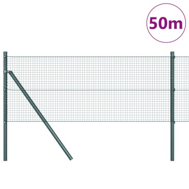 vidaXL Welded Wire Fence με 13 Κολώνες Πράσινο 0.4x50 m Χάλυβα