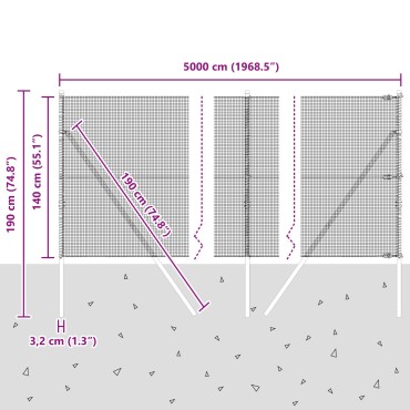vidaXL Φράκτης  με 13 Πόλους Πράσινος 1.4x50 μ Ατσάλι