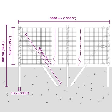 vidaXL Φράχτης  με 13 Πόλους Γκρι 0.5x50 μ Ατσάλι