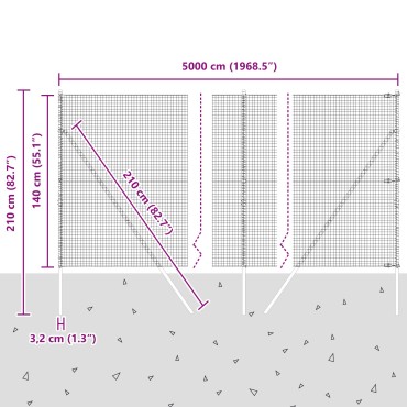 vidaXL Συρματόπλεγμα Φράχτη με 7 Στήλες Γκρι 1.4x50 μ Χάλυβα
