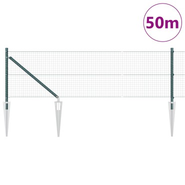 vidaXL Welded Wire Fence με 13 Άγκυρες Πράσινο 0.8x50 μ Χάλυβα