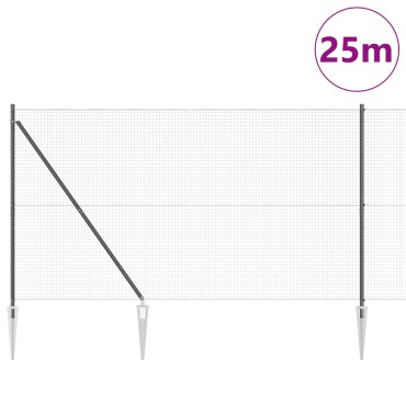 vidaXL Συρματοπλέγμα Φράχτη με 13 Στήλες Γκρι 1.6x25 m Ατσάλι