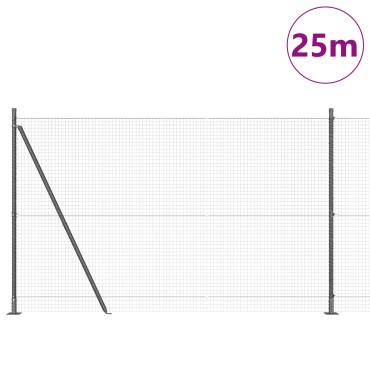 vidaXL Συρμάτινος Φράχτης  με 13 Στεφάνια Γκρι 1.6x25 μ Ατσάλι