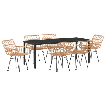 vidaXL Σέτ Κατά Dining  7 Τεμαχίων Καφέ Πολυ Ρατάν