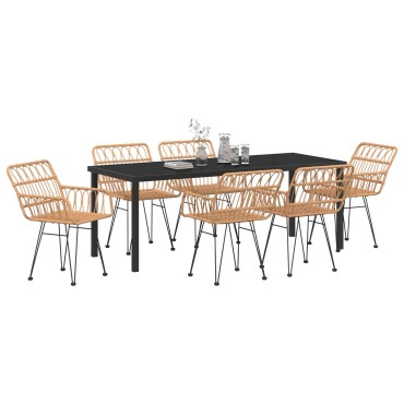 vidaXL Σέτ Κατά Dining  7 Τεμαχίων Καφέ Πολυ Ρατάν