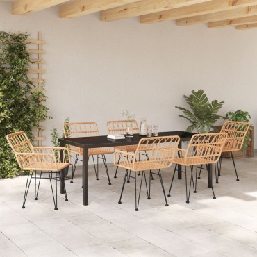 vidaXL Σέτ Κατά Dining  7 Τεμαχίων Καφέ Πολυ Ρατάν