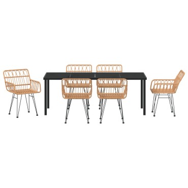 vidaXL Σέτ Κατά Dining  7 Τεμαχίων Καφέ Πολυ Ρατάν