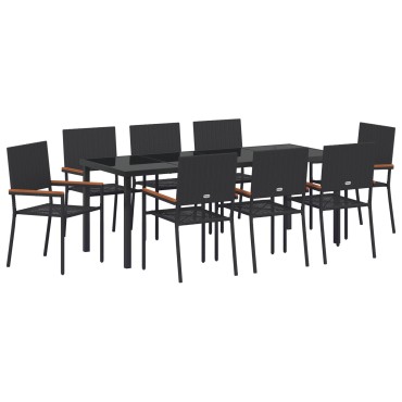 vidaXL Σετ Τραπεζαρίας Κήπου 9 Τεμαχίων Μαύρο Poly Rattan