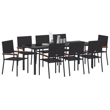 vidaXL Σετ Τραπεζαρίας Κήπου 9 Τεμαχίων Μαύρο Poly Rattan