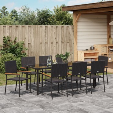 vidaXL Σετ Τραπεζαρίας Κήπου 9 Τεμαχίων Μαύρο Poly Rattan