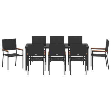 vidaXL Σετ Τραπεζαρίας Κήπου 9 Τεμαχίων Μαύρο Poly Rattan