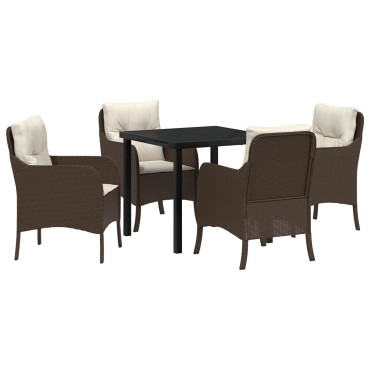 vidaXL Σετ Dining Κήπου 5 Τεμαχίων  με Μαξιλάρια Καφέ Πολυ Ρατάν