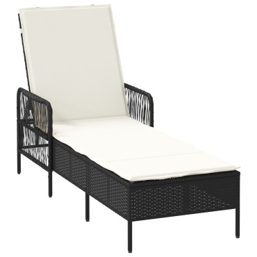 vidaXL Ξαπλώστρα Μαύρη και Κρεμ PE Ρατάν 157x55x92cm 1 τεμ.