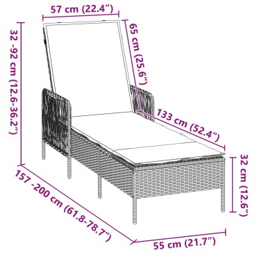 vidaXL Ξαπλώστρα Ήλιου Καφέ και Κρεμ PE Ρατάν 157x55x92 εκ 1 τεμ.