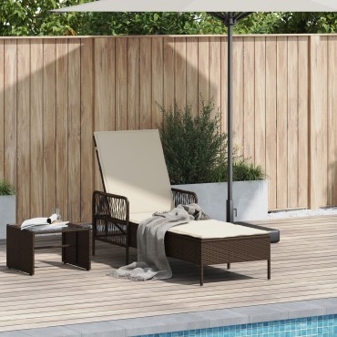 vidaXL Ξαπλώστρα Ήλιου Καφέ και Κρεμ PE Ρατάν 157x55x92 εκ 1 τεμ.