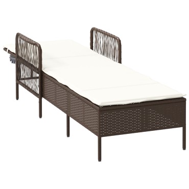 vidaXL Ξαπλώστρα Ήλιου Καφέ και Κρεμ PE Ρατάν 157x55x92 εκ 1 τεμ.