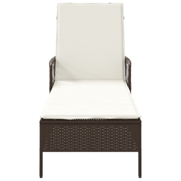 vidaXL Ξαπλώστρα Ήλιου Καφέ και Κρεμ PE Ρατάν 157x55x92 εκ 1 τεμ.