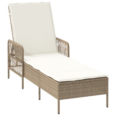 vidaXL Ξαπλώστρα Μπεζ και κρεμ Ρατάν PE 157x55x92cm Πτυσσόμενη 1 τεμ.