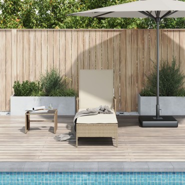 vidaXL Ξαπλώστρα Μπεζ και κρεμ Ρατάν PE 157x55x92cm Πτυσσόμενη 1 τεμ.