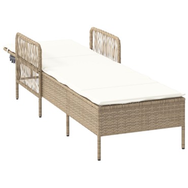 vidaXL Ξαπλώστρα Μπεζ και κρεμ Ρατάν PE 157x55x92cm Πτυσσόμενη 1 τεμ.