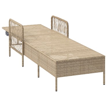 vidaXL Ξαπλώστρα Μπεζ και κρεμ Ρατάν PE 157x55x92cm Πτυσσόμενη 1 τεμ.