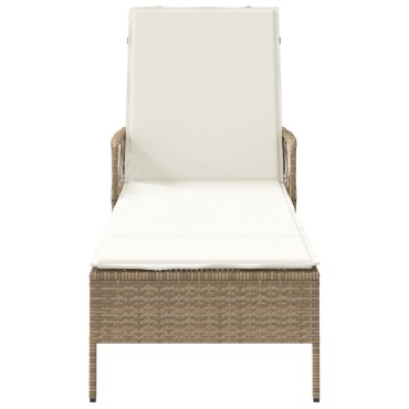 vidaXL Ξαπλώστρα Μπεζ και κρεμ Ρατάν PE 157x55x92cm Πτυσσόμενη 1 τεμ.