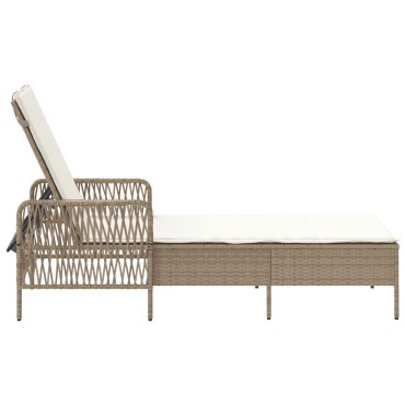 vidaXL Ξαπλώστρα Μπεζ και κρεμ Ρατάν PE 157x55x92cm Πτυσσόμενη 1 τεμ.
