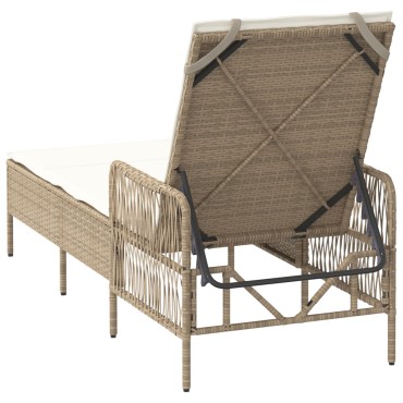 vidaXL Ξαπλώστρα Μπεζ και κρεμ Ρατάν PE 157x55x92cm Πτυσσόμενη 1 τεμ.