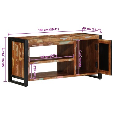 vidaXL Πάγκος Παπουτσιών Πολύχρωμο 100x40x50cm Μασίφ Ξύλο Ανακυκλωμένο 1 τεμ.