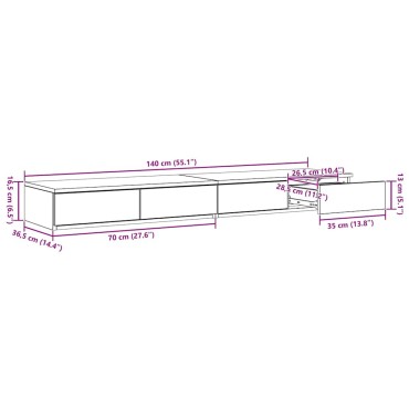 vidaXL Συρτάρια κρεβατιού Δρύς Sonoma 140x36,5x16,5 εκ 1 τεμ.