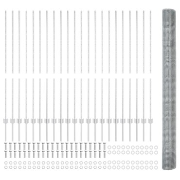vidaXL Συρμάτινος Φράκτης  με 44 U Posts Ασημί 1.4x50 m Χάλυβας