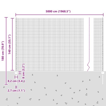 vidaXL Συρμάτινος Φράκτης  με 44 U Posts Ασημί 1.4x50 m Χάλυβας