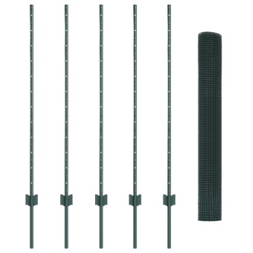 vidaXL Welded Wire Fence με 5 U Posts Πράσινος 1.2x10 m Χάλυβας