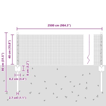 vidaXL Φράχτης  με 11 Υ Πόλους Γκρι 0.4x25 μ Ατσάλι