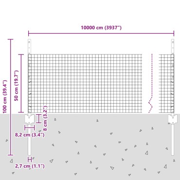 vidaXL Συρματόπλεγμα με 44 Δοκάρια Γκρι 0.5x100 μ Σκυρόδεμα