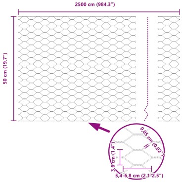 vidaXL Εξαδονωτός Φράχτης  με 11 Υ Πόστες Ασημί 0.5x25 μ Χάλυβα