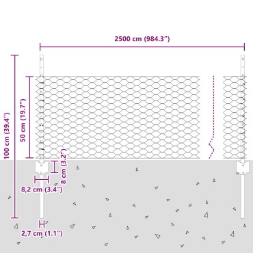 vidaXL Εξαδονωτός Φράχτης  με 11 Υ Πόστες Ασημί 0.5x25 μ Χάλυβα