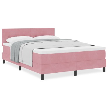 vidaXL Κρεβάτι με Στρώμα Ροζ 140x190 cm Βελούδο