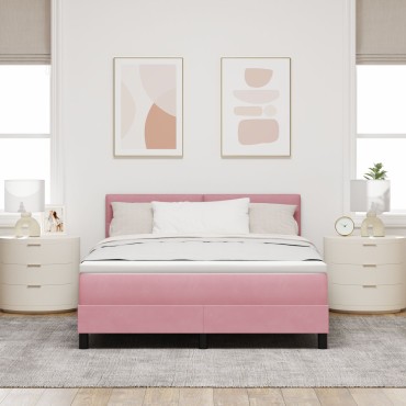 vidaXL Κρεβάτι με Στρώμα Ροζ 140x190 cm Βελούδο