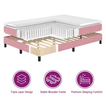 vidaXL Κρεβάτι με Στρώμα Ροζ 140x190 cm Βελούδο