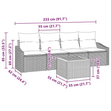 vidaXL Σετ 5 τεμ. Καναπέ Κήπου με Μαξιλάρια Μπεζ Πολυ Ρατάν Ακακία Γωνιακός