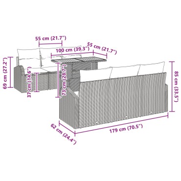 vidaXL 7 Τεμάχιο Σετ Τραπεζαρίας Κήπου με Μαξιλάρια Μπεζ Πολυ Ρατάν Ακακία
