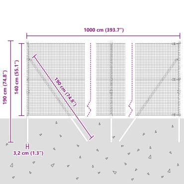 VidaXL Σιδερένια περίφραξη με 7 δοκούς 1.4x10 μ γαλβανισμένου ατσαλιού