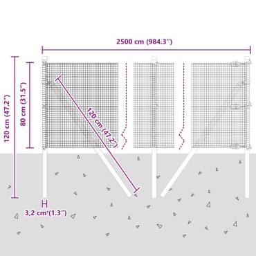 vidaXL Φράκτης από Συρματόπλεγμα  με 13 Κολώνες 0.8x25 μ Γαλβανισμένο Ατσάλι