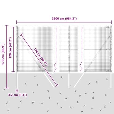 vidaXL Φράχτης  με 13 Πόλους 1.2x25 μ Γαλβανισμένος Χάλυβας