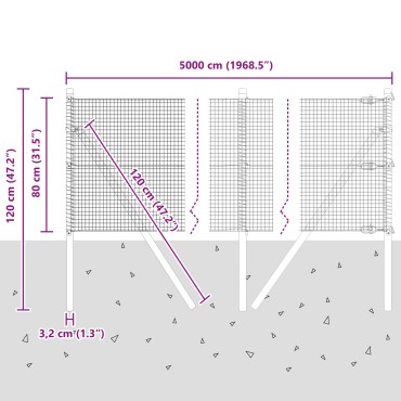 vidaXL Περίφραξη  με 13 Στηρίγματα 0.8x50 μ Γαλβανισμένος Χάλυβας