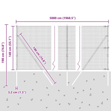 vidaXL Συγκολλημένος Φράχτης  με 13 Στύλους 1.4x50 μ Γαλβανισμένος Χάλυβας