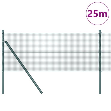 vidaXL Σιδερένιο Φράγμα  με 13 Στύλους Πράσινο 0.4x25 μ Steel