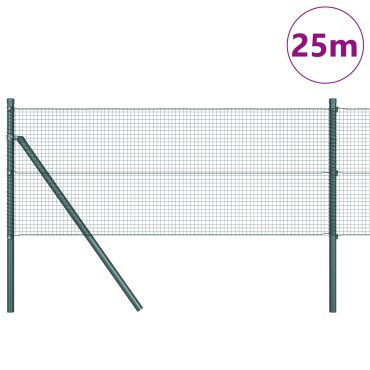 vidaXL Σετ Πόλων Φράκτη Σετ 2 Πράσινο Μέταλλο 25x0.5 m Ανθεκτικό