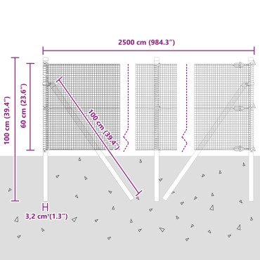 vidaXL Φράχτης  με 13 στύλους Πράσινος 0.6x25 μ ατσάλι